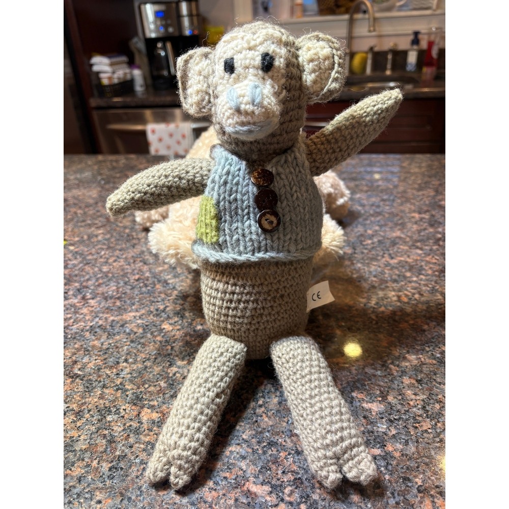 Scandinavian Design Handmade Crocheted Stuffed Monkey w/Vest